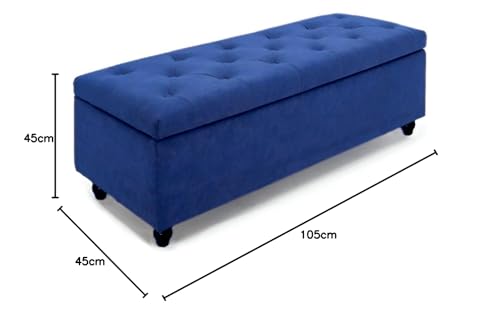 Image of LEGACY OF COMFORT Captain 2 Seater Sofa Ottoman Bench with Storage Velvet Fabric Ottoman Bench for Living Room Bedroom & Entryways (Blue)