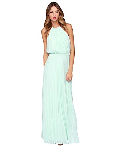 Moollyfox Mujeres Maxi Vestido Cuello Halter Gasa Vestidos Sin Mangas L Luz Azul