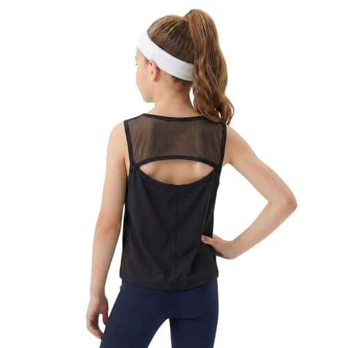 Image of WELAKEN Girls' Athletic Tank Top - Mesh Open Back Sleeveless Sports Shirt for Active Kids,Black,4T