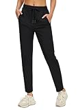 CANSEN Womens Athletic Pants Lightweight Quick Dry Jogging Pants with Pockets for Lounge, Workout, Hikking, Golf, Travel Black