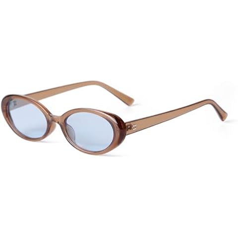 GIFIORE Retro Oval Sunglasses for Women 90s Tiny Plastic Oval Frame Sun Glasses (Brown/Blue) Cover