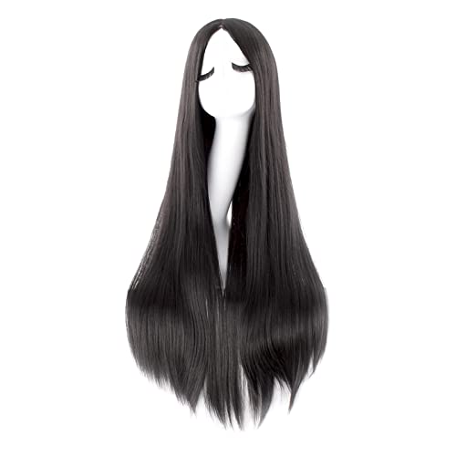 mapofbeauty 40 inch 100 cm carve long straight cosplay wig anime costume party wig black
