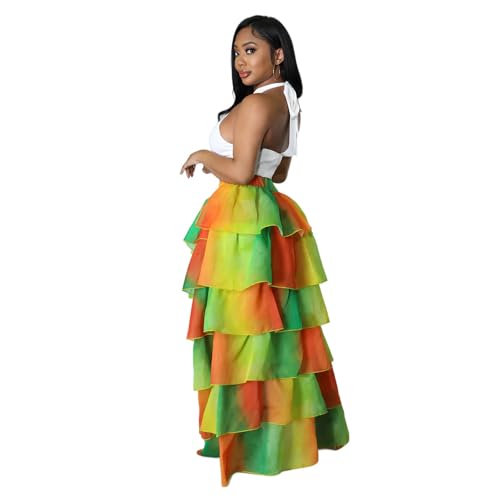 THLAI Women Floral Print Skirt High Low Hem Midi Skirt Layered Ruffle Flowy Skirt2