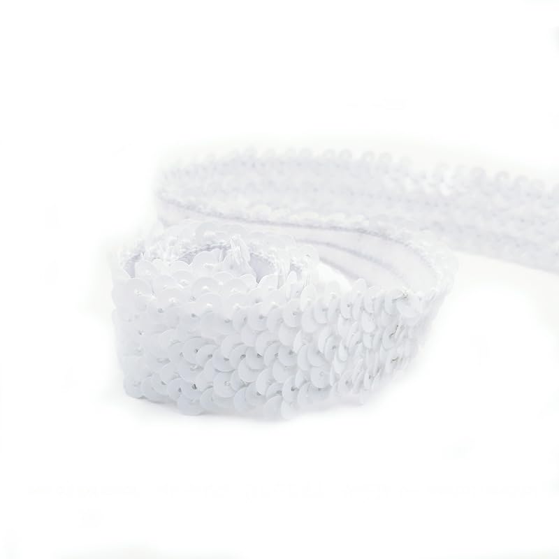 SYSUII 5M*30mm Paillettenband Glänzendes Zierband Paillettenband Glitzer Borte Aus Dekoband Zierband FüR DIY NäHen KostüMe Handwerk Verzierungen Kleidung Kleid Dekoration Schmuckherstellung-Weiß