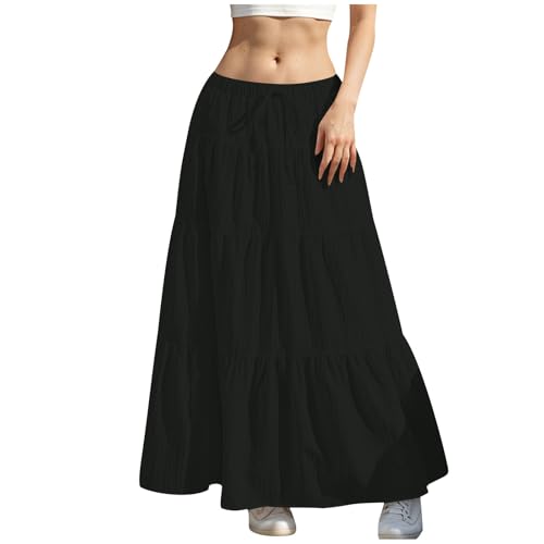 Casual Midi Skirt for Women Loose Fit Elastic High Waist Skirts Flowy A Line Pleated Swing Tiered Beach Dress2
