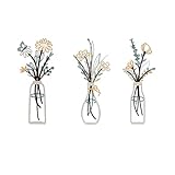 YapitHome 3 Stück Metall Blumen Wandskulptur Wanddekoration, Minimalistische Vase Wandkunst für Terrasse Wohnzimmer Badezimmer Schlafzimmer Esszimmer Küche Dekorationen, Farbe 2, 35x15 cm