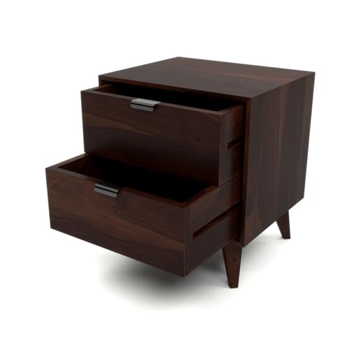 Image of Sheesham Wooden Bedside End Table Wooden NightStand Side Table for Living Room, Home | Solid Wood Bed Side End Table for Bedroom Lamp Table- in Walnut Finish