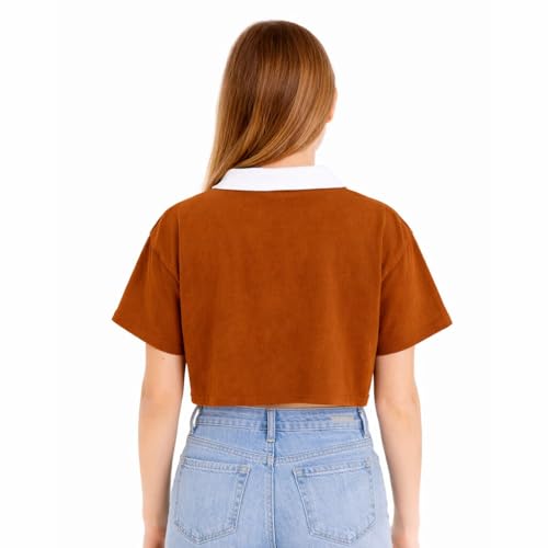 Image of FUNKY MONKEY Girls Cotton Crop Polo T-Shirt | Half Sleeve Collar Neck Printed Top | Stylish Kids Crop Tee for Girls