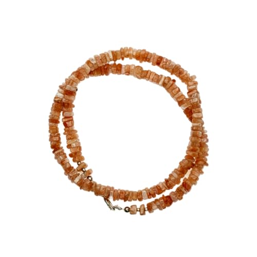 Collier en pierre de soleil Heishi de 43 cm fait main avec perles carrées pêche
