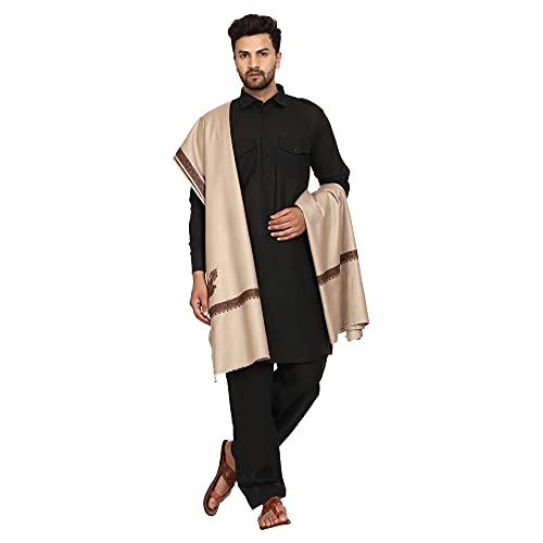 Image of SWI WITH LABEL Men's Embroidered Fine Acrylic Shawl | Men's Shawl Inspired by intricate traditional Kashmiri embroidery work | Felicitation Shawl to honor chief guests