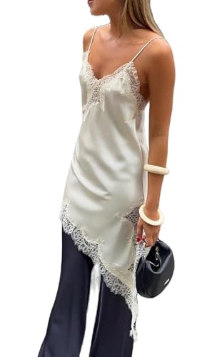 Yassiglia Y2k Spaghetti Tank Top Damen Sexy Satin Tops Lace Patchwork...