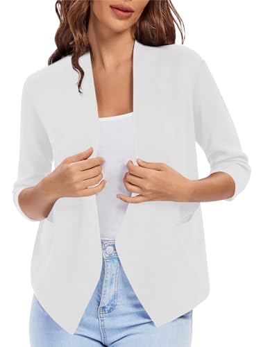 Image of Urban CoCo Women's 3 /4 Sleeve Cropped Open Front Cardigan Knit Lightweight V Neck Knit Bolero Shrugs with Pockets