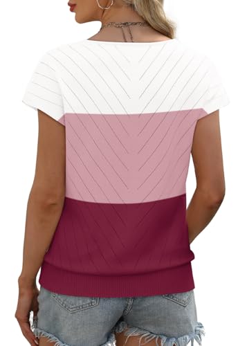 Image of WIHOLL Short Sleeve Sweater for Women V Neck Trendy Summer Tops 2026 Beach Vacation Clothes Travel Business Casual Outfits