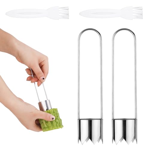 2pcs Red Bell Pepper Seed Corer & 2pcs Cleaning Brush, 2024 Upgraded Stainless Steel Apple Pineapple Remover Core Pit Tool for Fruit Vegetable Kitchen Gadgets (No Hole)