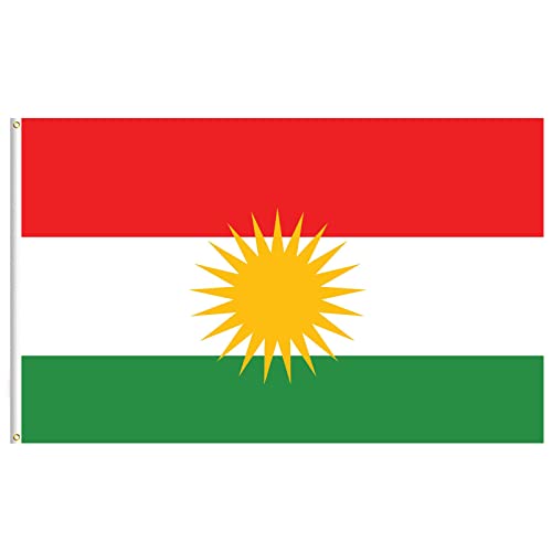 Lixure Flagge Kurdistans 90x150cm Kurden Fahne gelben 21-strahlige Sonne -Polyester, Digitaldruck, lebendige Farbe, lichtbeständig, doppelt genäht, mit Messingösen für Garten Innen- Außenbereich