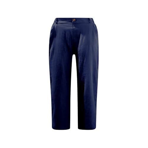 Generic Linen Capri Pants for Women Knee Length Casual Summer Trendy Baggy Beachwear Wide Leg Cropped Trousers with Pockets2