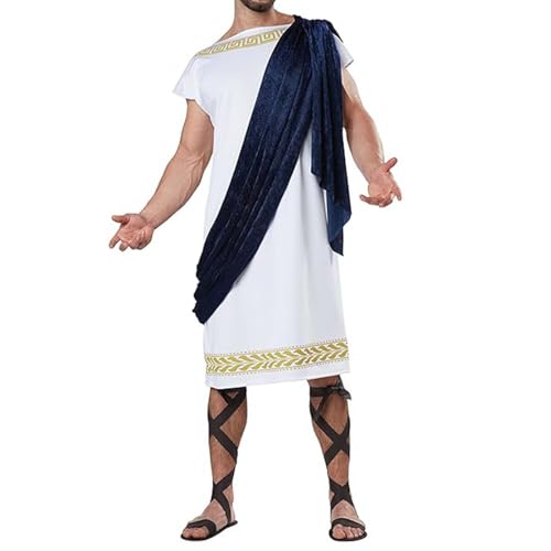 Disfraz de Dios de toga griega para hombre, para adultos, novela de Halloween, cosplay, bata blanca antigua (azul, XL)