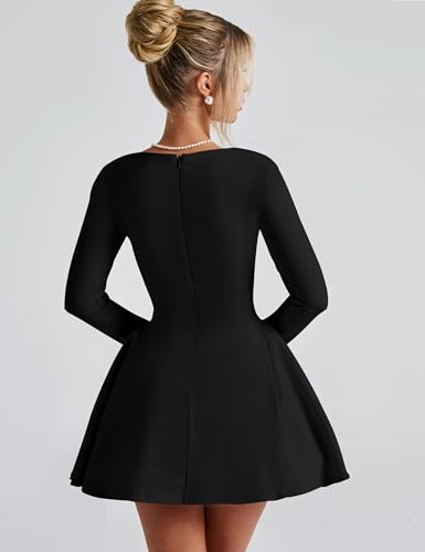 YMDUCH Women's Sexy Long Sleeve Sweetheart Neck A-line Ruffle Hem Party Club Mini Dress2