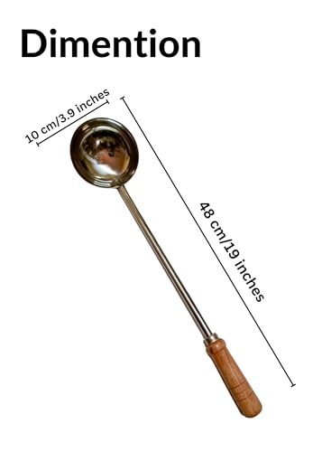 Lakshmi Stainless Steel Extra Big/Large Chinese Food Cooking Ladle/Golchi/Long Spoon with Wooden Handle || Commercial Purpose Only || Size XXL Large-50 CM * 10 CM (Quantity- 02)