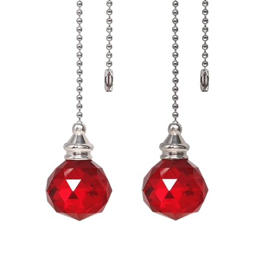 Image of Red 2pcs Crystal Ceiling Fan Pull Chain Pull Chain Crystal Prism Ball 30mm Dazzling Ornaments Extension with Connector for Ceiling Light Fan