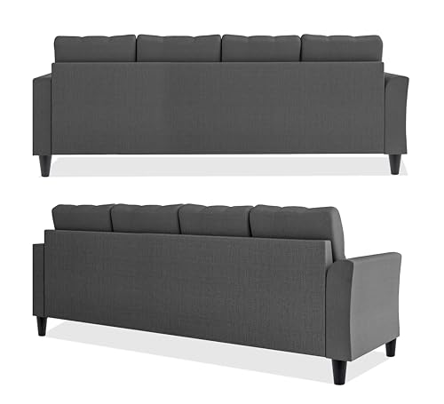 Image of Adorn India Maddox Tufted L Shape 5 Seater Sofa Chenille Sofa Set RHS (Grey) (3 Year Warranty)