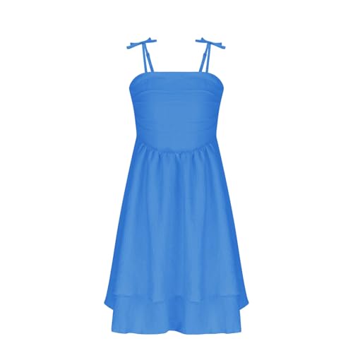 Lmdudan 8-14 Years Girls Dresses 2025 Summer Spaghetti Strap Flowy Dress Teens Kids Casual Ruched Smocked A Line Sundress4