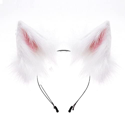 Oreilles et queue de chat en peluche imitation blanche, finition soignée pour déguisement