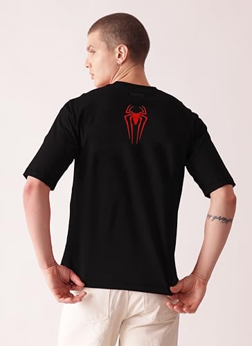 Image of Unisex 100% Cotton Superhero Graphic Printed Drop Shoulder Oversized Fit T-Shirt for Men and Women