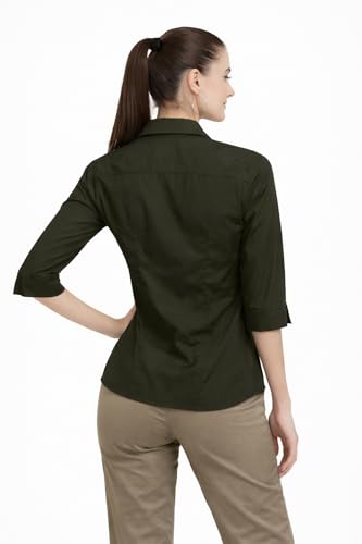 Image of Skyla Women's Cotton Rich Formal Shirt | 3 /4 Sleeve Office Wear | Regular Fit Business Casual Workwear
