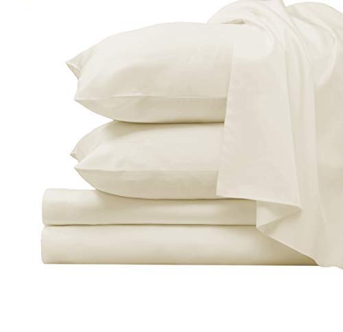 1000 Thread Count Ivory 6 Piece King Sheet Set with 2 Extra Pillow Cases, 100% Long Staple Cotton Smooth Sateen Weave Bed Sheets with Deep Pockets, 6 pc Cotton Sheets King Birch Ivory
