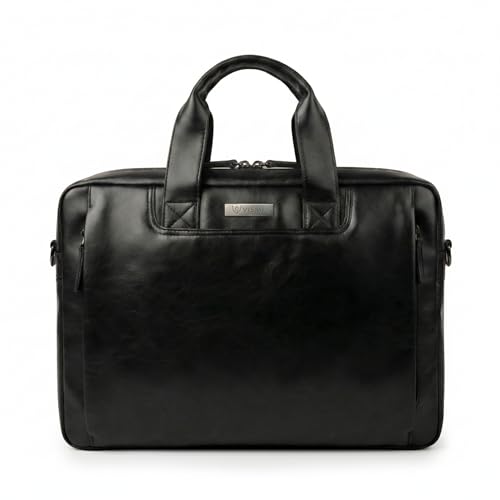 Image of VISMIINTREND Leather Office Laptop Bags for Men /Women | Stylish | Briefcase,Messenger Bags | Fits 13 inch,14 inch, 15.6 inch Macbook Laptops,Birthday Gift for Husband /Father | Corporate Gifts for Men (Black)