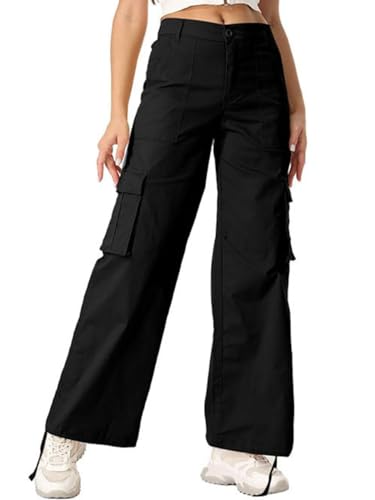 Womens Baggy Cargo Pants High Waisted Straight Wide Leg Trousers Drawstring Ankle Cuffs Streetwear Work Y2K Pants