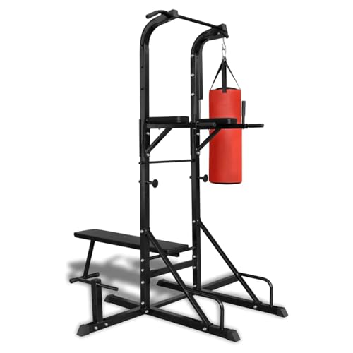ShCuShan Power Tower Dip Station Pull Up Bar for Home Gym Strength Training Workout Equipment,Power Tower with Sit-up Bench and Boxing Bag
