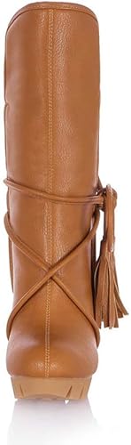 Women's Knee Square High Heels Round Toe Skate Boots PU Leather Plush Lining Shoes3