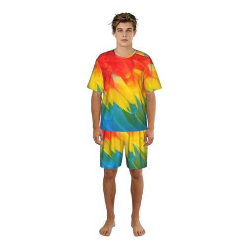 Pyjama manches courtes homme imprimé plumes perroquet léger et ultra respirant