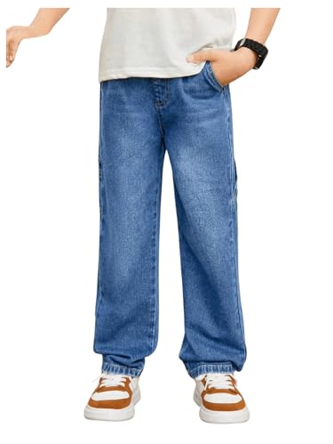 Verdusa Boy's Straight Leg Denim Pants Trousers Elastic Waist Jeans with Pockets