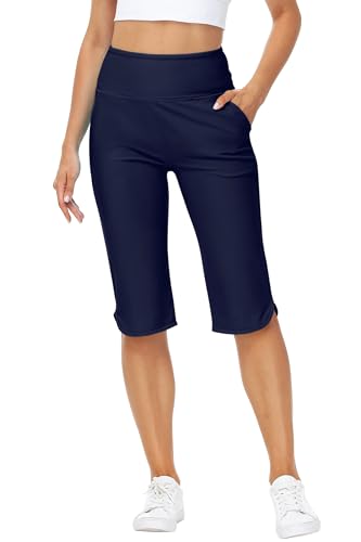 Image of AOBUTE Womens Swim Capris Pant Sun Protection High Waisted Swimming Leggings with Pockets (No Lining)