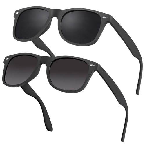 Chritice 2 Stück Sonnenbrille Herren Polarisiert,UV400 Schwarz Sunglasses Men Herren Sonnenbrille Damen,Retro Unisex Sunglasses