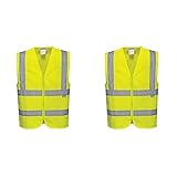 Portwest Chaleco Alta Visibilidad, Con Bandas Y Tirantes, Con Cremallera, Tamaño: M, Color: Amarillo, C375YERM