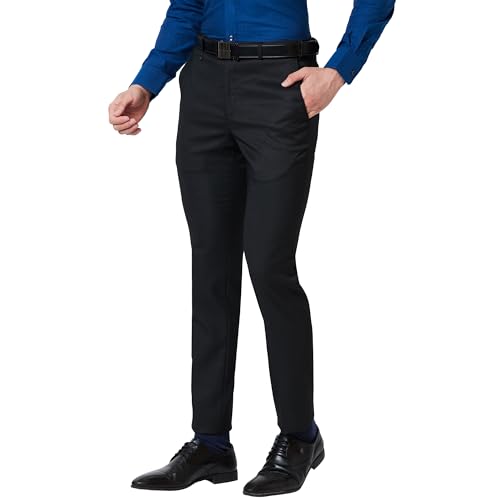 Image of Park Avenue Men's Polyester Blend Checks Small Pattern Super Slim Fit Flat Front Formal Trouser