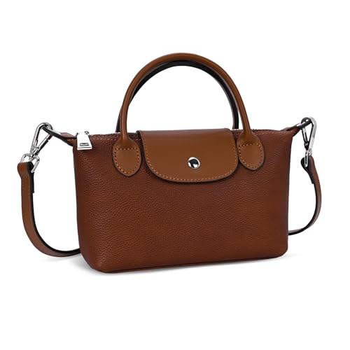 Image of HESHE Small Leather Crossbody Bags for Women Mini Tote Shoulder Handbags | Designer Real Genuine Leather Travel Purse Adjustable Straps Sacthel Hobo Purses Magnetic Snap Zippered Closure