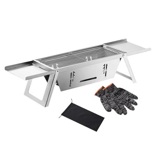 Barbacoa portátil de carbón vegetal – Barbacoa de camping para carbón vegetal, placa de acero inoxidable, apta para viajes, para cocinar al aire libre, jardín, barbacoa de mesa, balcón, apartamento y