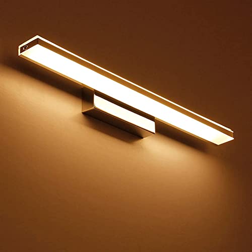 Aplique de pared moderno , Apliques de pared, lámpara de tocador LED for baño con luz de espejo, luz de espejo de acero inoxidable, con pantalla acrílica, cálido de 3000 K, luces modernas for gabinete