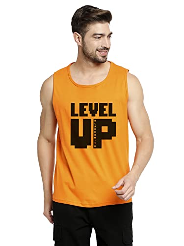 Image of BLACKSMITH Level Up Printed Sando for Men Track and Training Wear Tank Top for Men, Skin Friendly Gym Vest for Men - 100% Lab Tested Cotton Bio Washed for Ultra Softness (Orange,4XL)