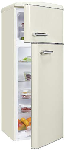 Exquisit® Frigorífico Vertical Retro, 206L, Clase E, Color Magnolia Blanca, 2 Puertas, Estantes de Cristal, Cajón Verdulero, Ajuste de Altura, Consumo 180 kWh/año, Medidas 146,5x54,5x57,5 Cm.