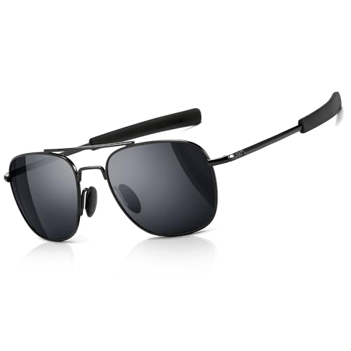 SUNGAIT Lunettes de soleil militaires pour hommes, style pilote polarisé - Temples à baïonnette Noir Cadre/Gris Lentille A285