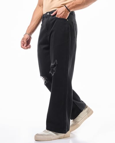 Image of Bewakoof Men Mid Rise Denim Solid Straight Fit Jeans|Straight Fit Jeans - Regular Fit | Classic Denim Pants | Everyday Casual