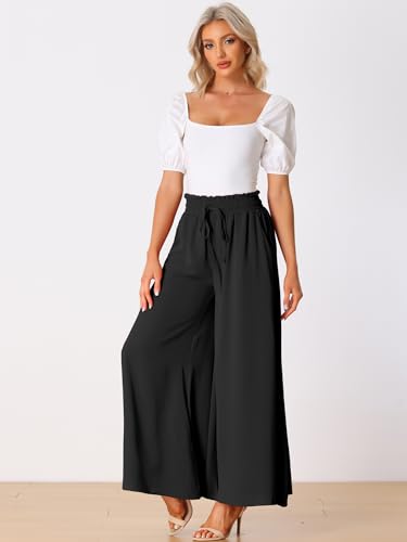 Allegra K Women's Casual Elastic Banding Waist Long Pants with Pockets Loose Fit Wide Leg Linen Daily Lounge Pant2
