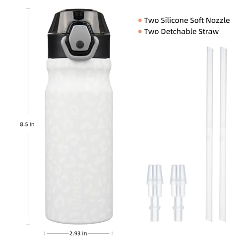 Image of BJPKPK 18 oz Water Bottle with Straw & Handle, Insulated Stainless Flask | Leak Proof Locking Lid, Thermal, Double Wall Vacuum, Metal, Keeps Hot /Cold, BPA Free, Travel & Sports, Cream Leopard