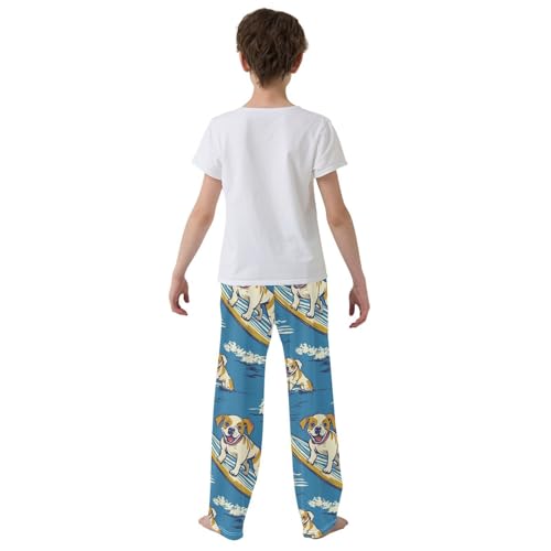 ZZXXB Funny Dog Surfing Boys Long Pants Soft Trousers Elastic Waist Kids Lounge Bottoms with Pockets S-XL3